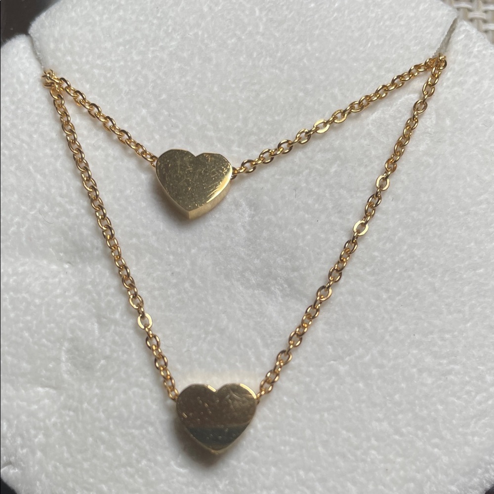 Double Gold Heart Pendant Necklace